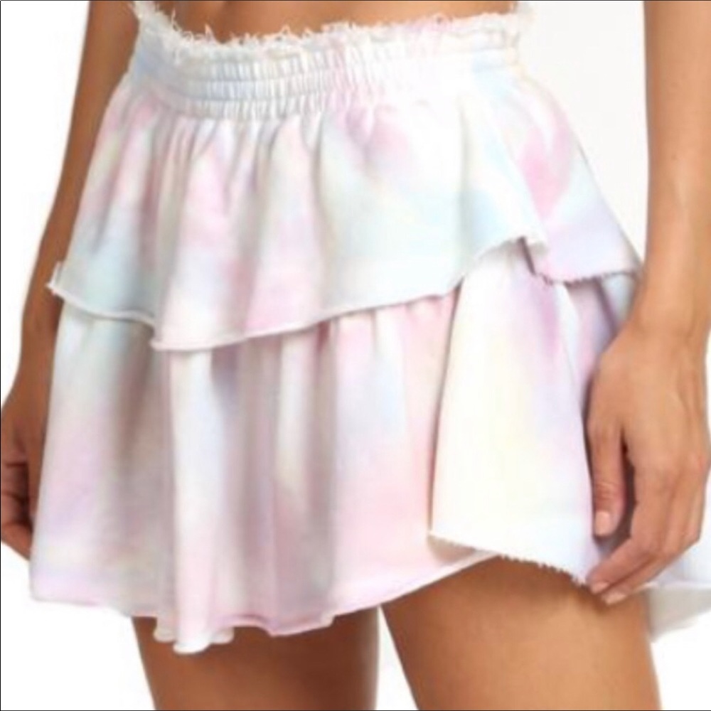 LOVESHACKFANCY RUFFLE TIE DYED COTTON MINI SKIRT SIZE P